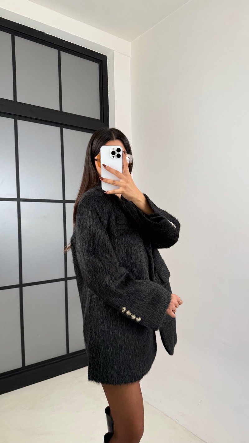 Siyah Astarlı Vatkalı Keçe Kumaş Blazer Ceket GAUS-00225