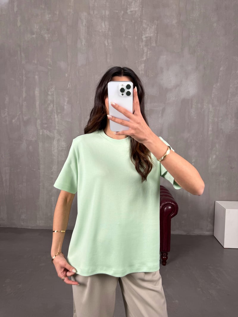 Nivon Yeşil Pamuklu Bisiklet Yaka Basic Tshirt