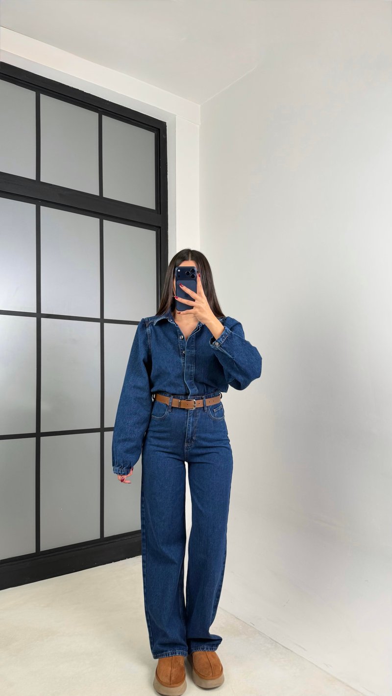 Mavi Kemerli Premium Denim Tulum GAUS-00673