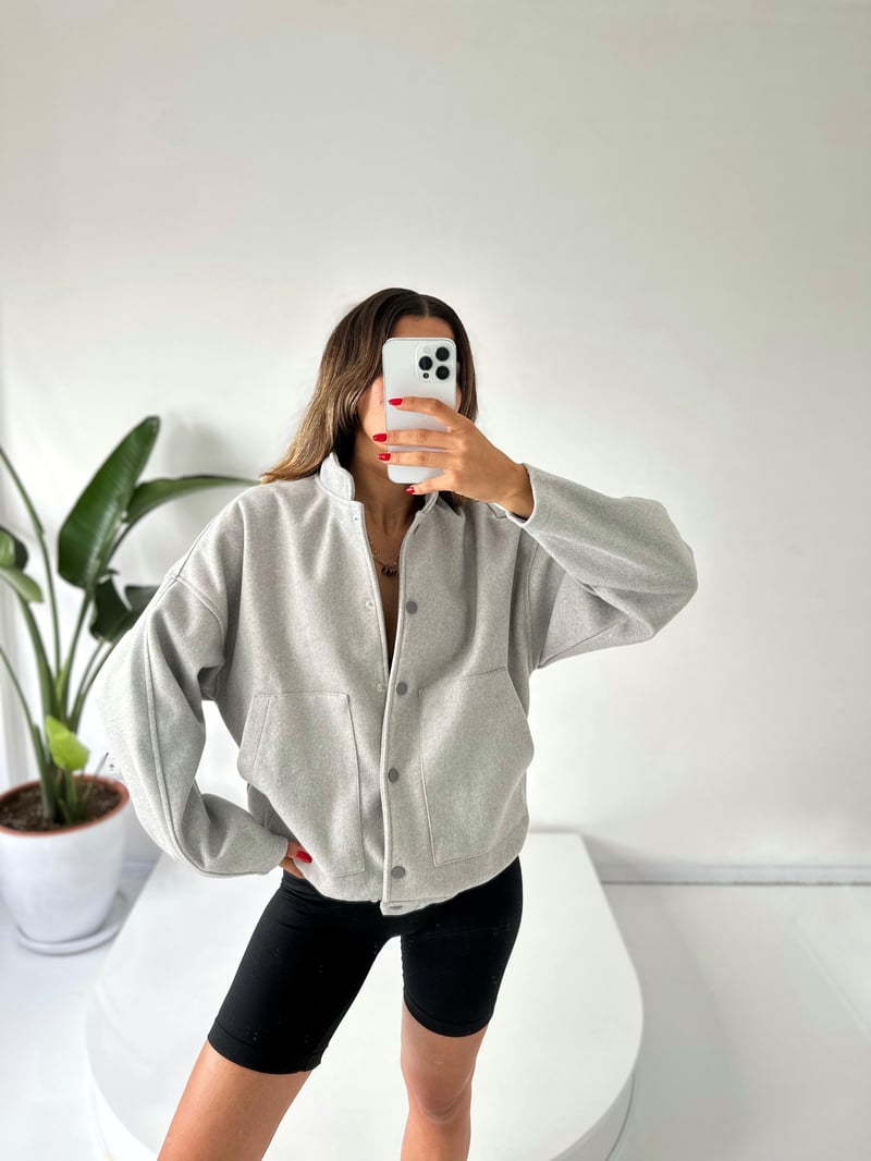 Gri Oversize Kaşe Ceket