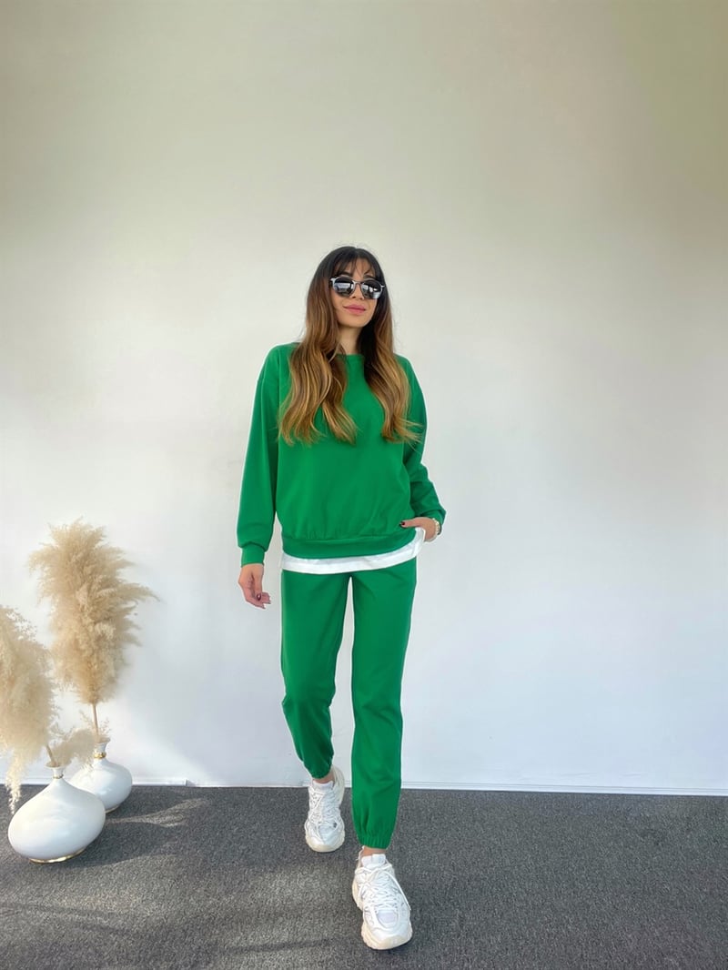 Benetton Yeşili Yumuşak Dokulu Bisiklet Yaka Takım