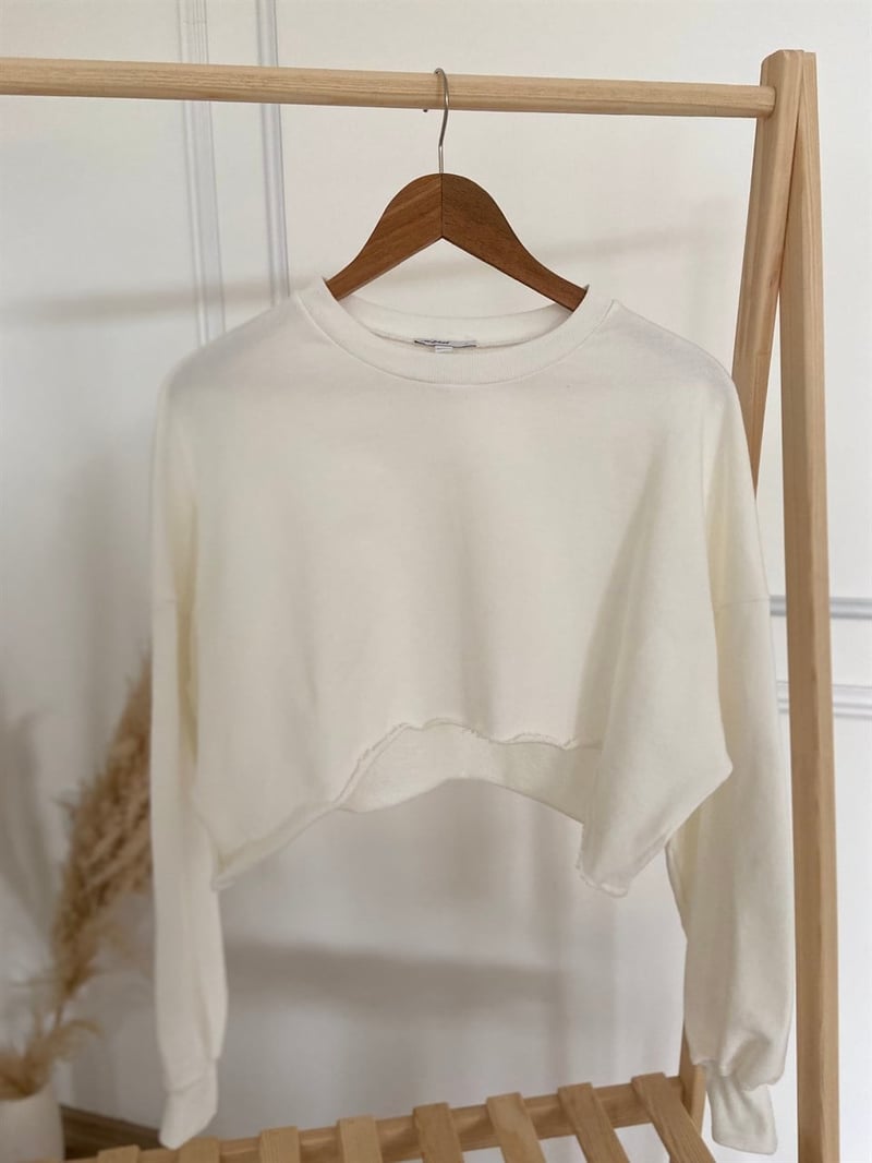 Beyaz Crop Sweat