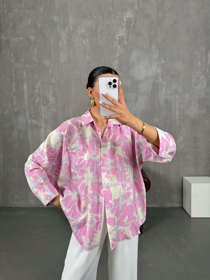 Pembe Desenli Salaş Gömlek Gaus00013