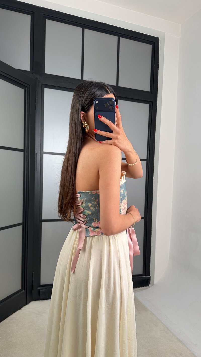 Pembe Çiçek Desenli Korse GAUS-01558