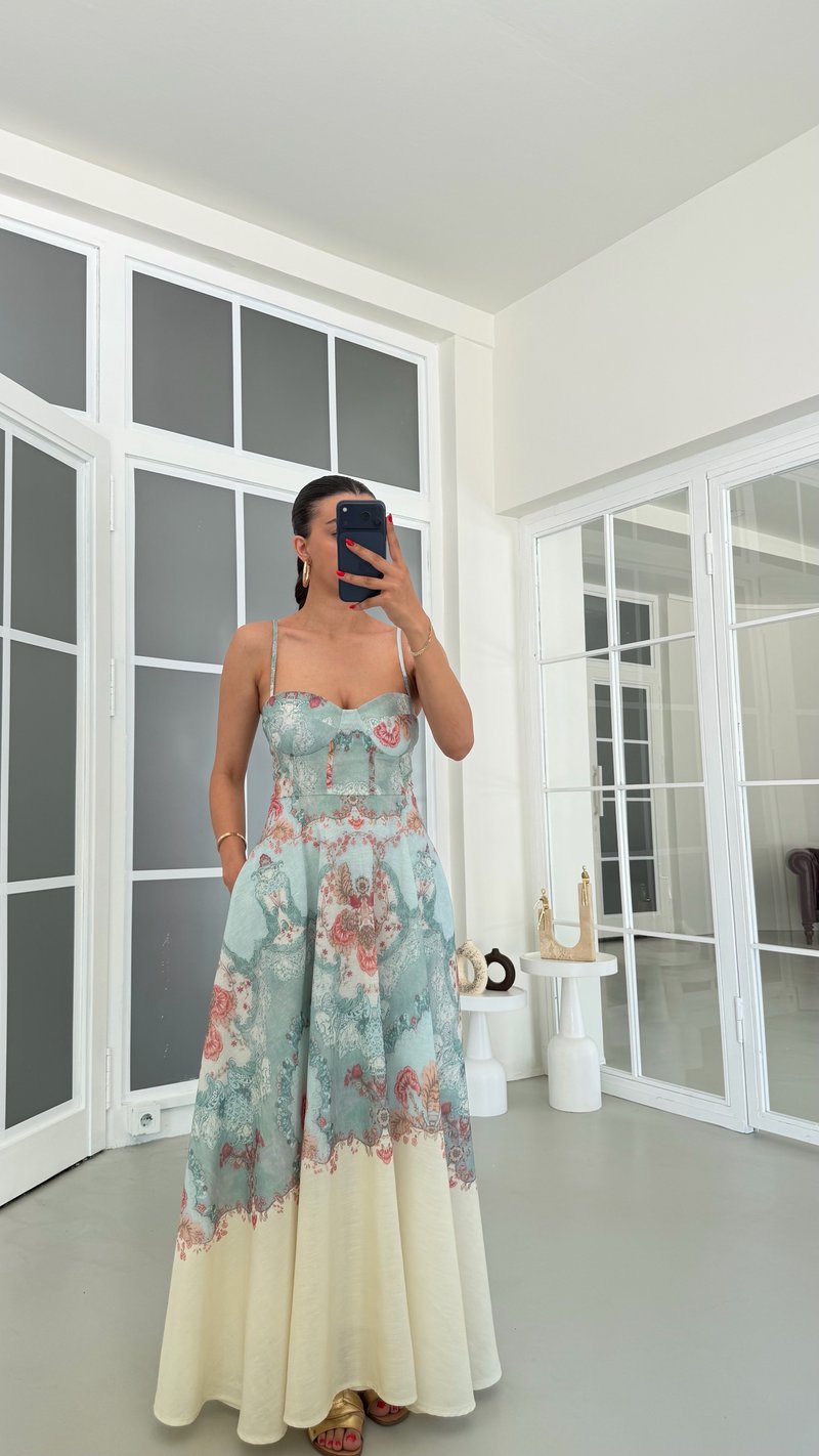 Çok Renkli Ayarlanabilir Askılı Desenli Pinterest Tasarım Elbise GAUS-01852