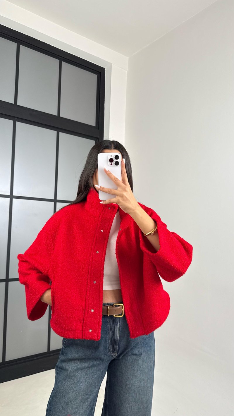 Kırmızı Cute MD Model Buklet Çıtçıt Düğmeli Ceket GAUS-00521