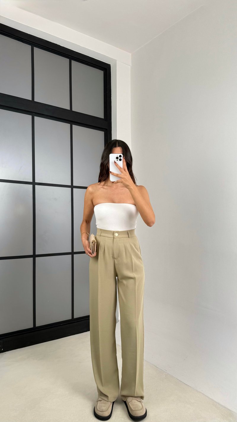 Yeşil Gold Düğmeli Beli Lastikli Premium Pantolon GAUS-00141