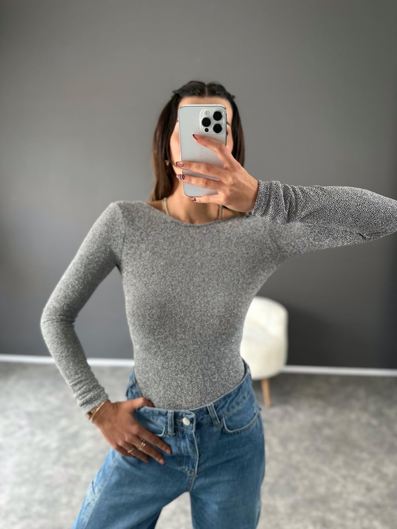 Gri Simli Bodysuit