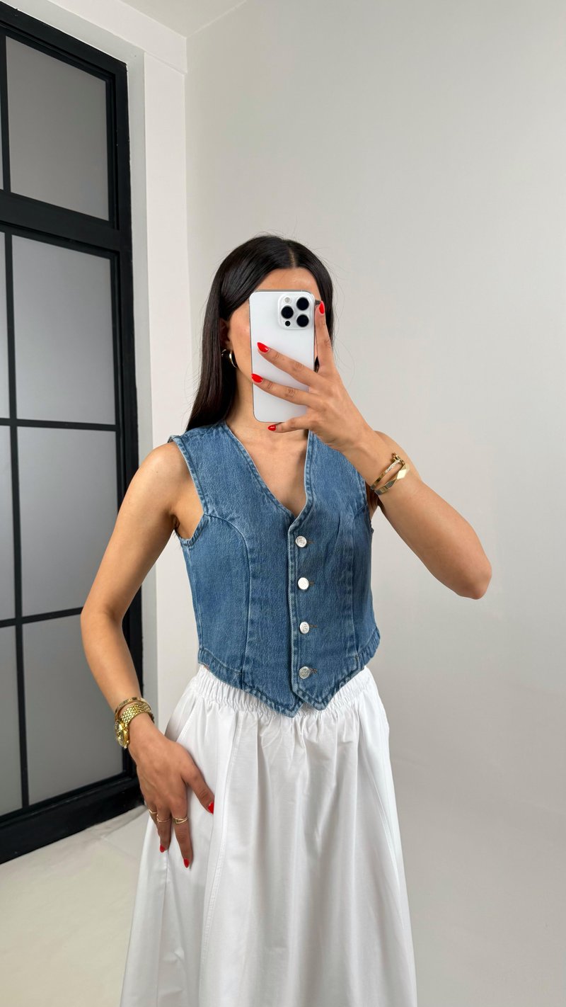 Koyu Mavi Denim Muadil Yelek Gaus00487
