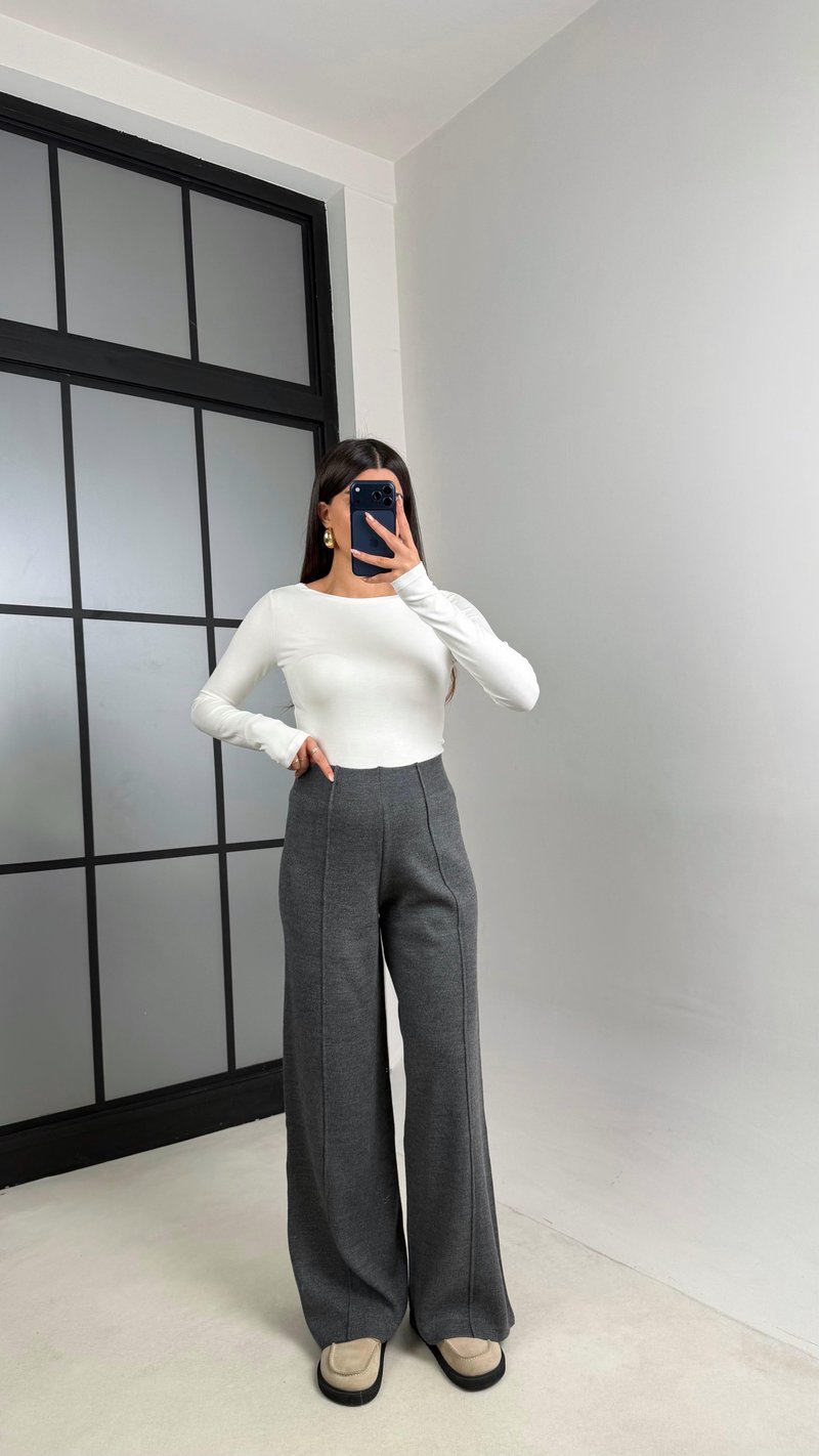 Antrasit Beli Lastikli Dikiş Detaylı Triko Pantolon GAUS-00856