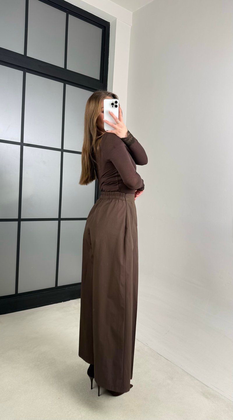 Kahve Beli Lastikli Tasarım Pantolon GAUS-00994