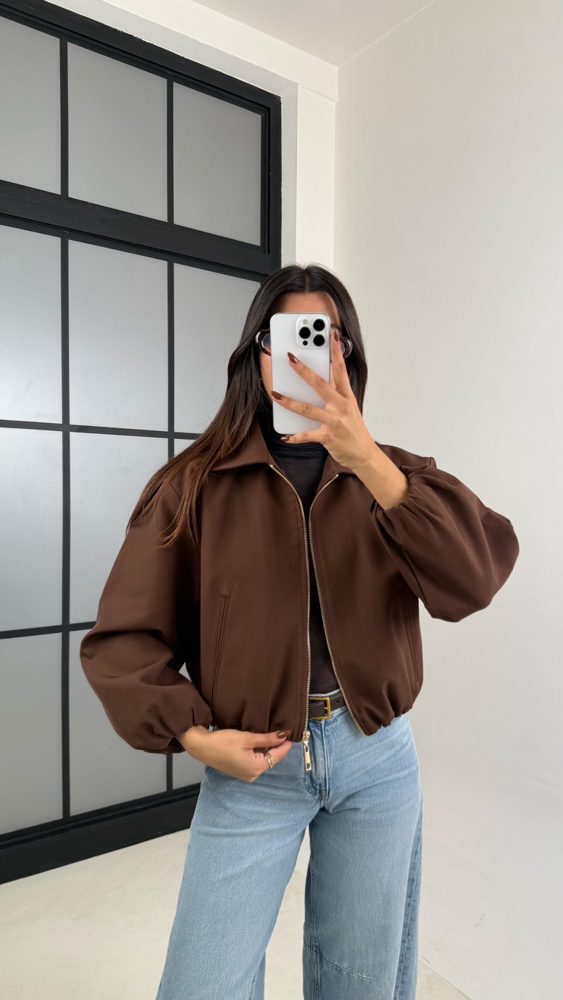 Acı Kahve Astarlı Cepli Duble Kumaş Bomber Ceket GAUS-00155