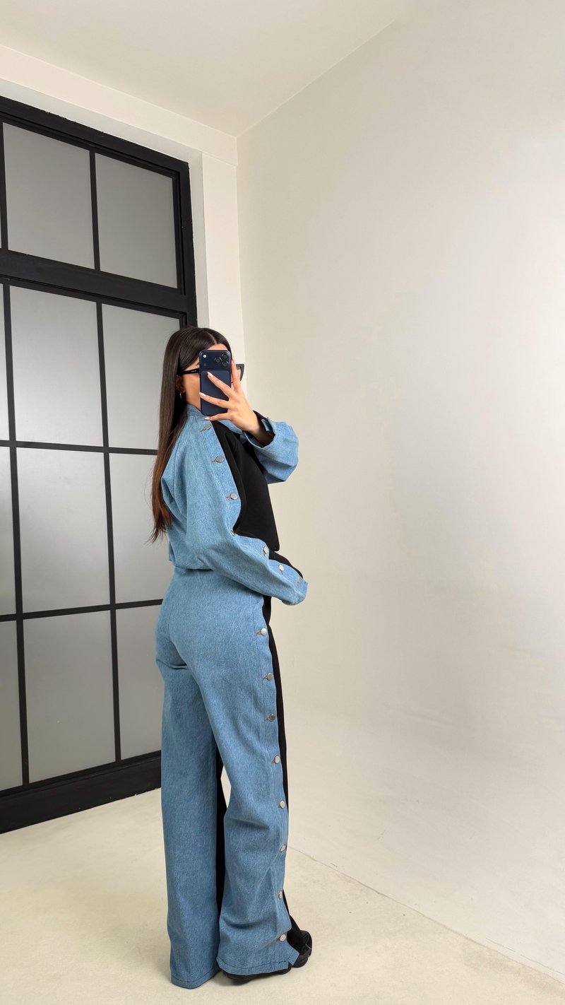 Siyah Denim Detaylı Şardonlu Sweatshirt Eşofman Takım GAUS-00839