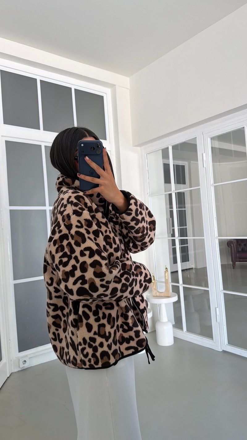 Leopar Desenli Fermuarlı Polar Sweatshirt GAUS-01916 GAUS-01990