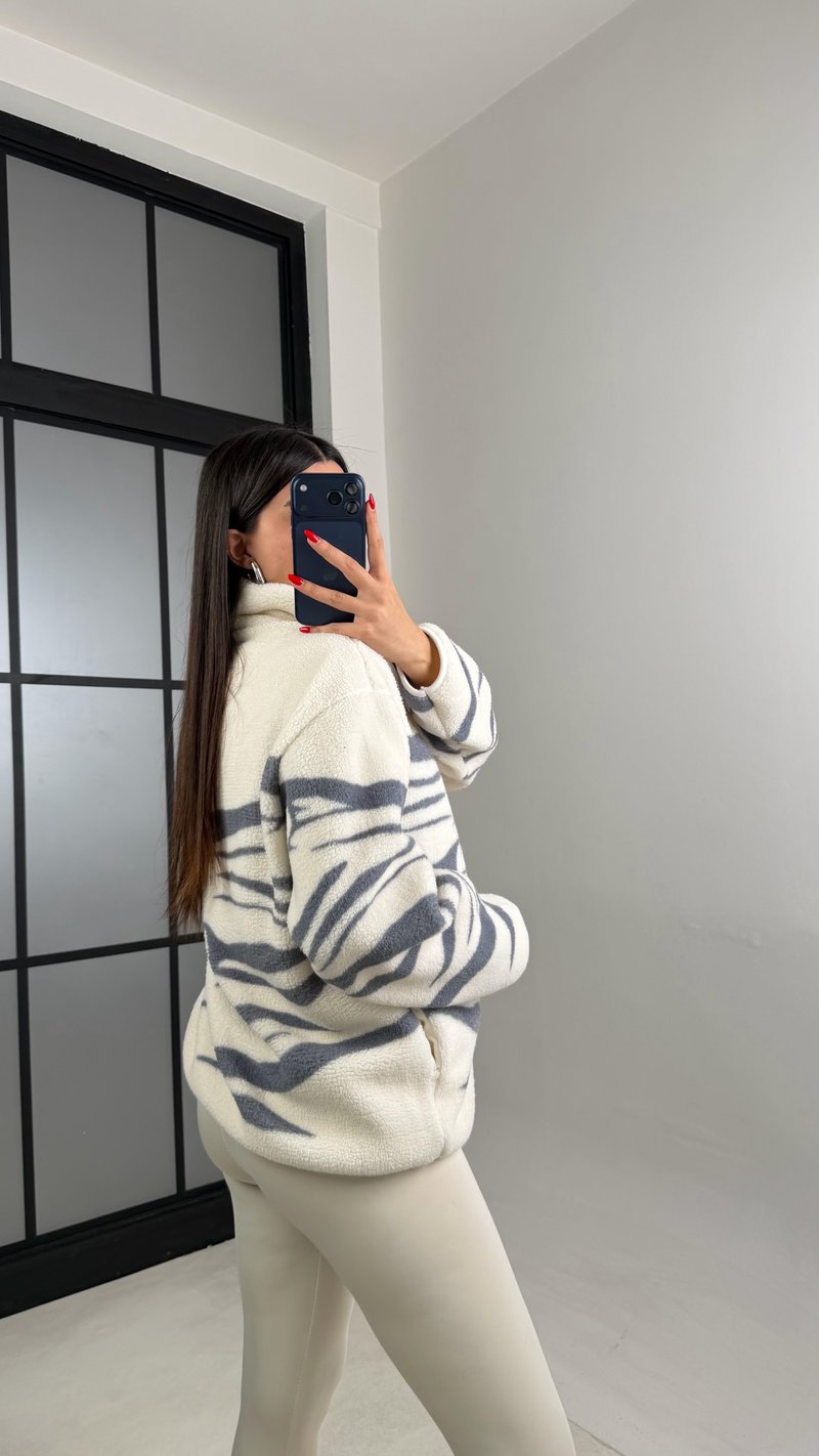 Krem Fermuarlı Kızak Desenli Polar Sweatshirt Gaus-00723 gaus-01029