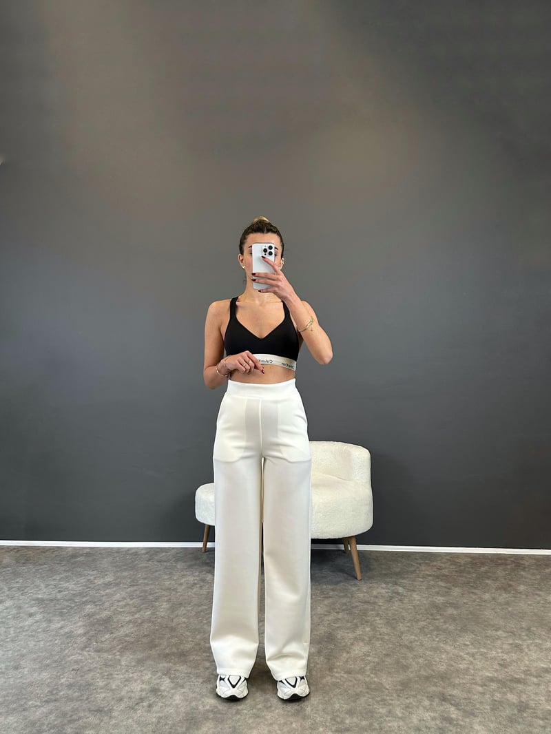 Sofy Beyaz Model Scuba Palazzo Pantolon