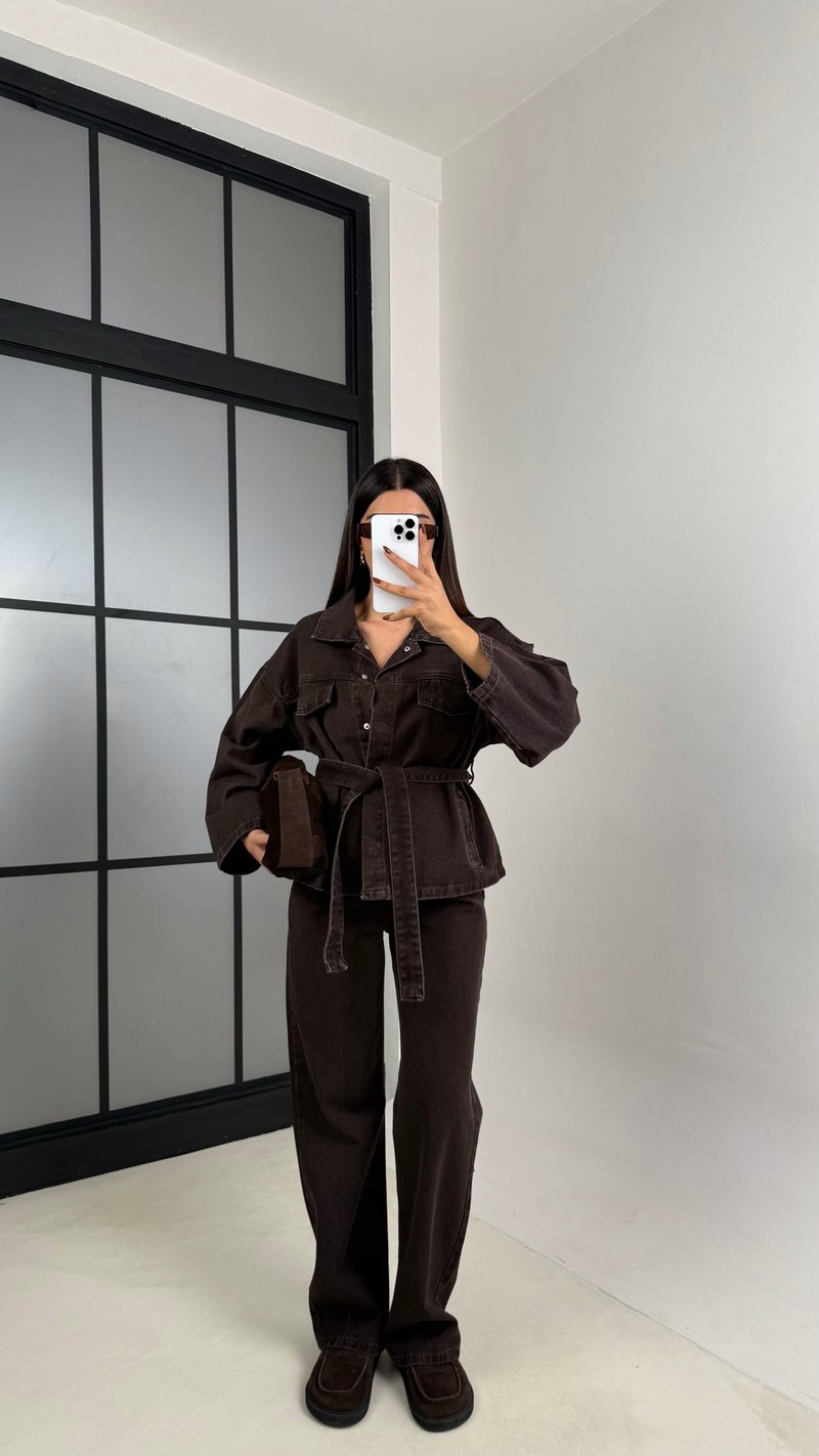 Acı Kahve Kuşaklı Denim Takım GAUS-00221