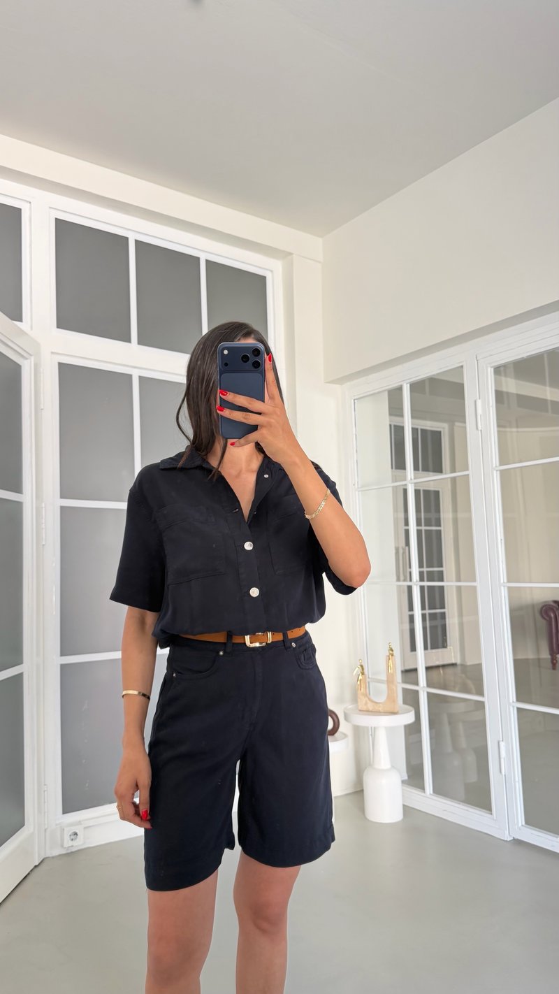 Lacivert Kemerli Tencel Denim Tulum GAUS-01863