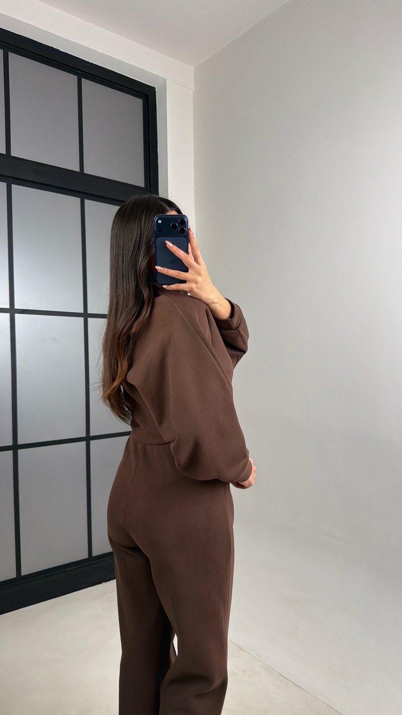 Kahve Balıkçı Yaka Kazak Beli Lastikli Pantolon Premium Takım GAUS-00898
