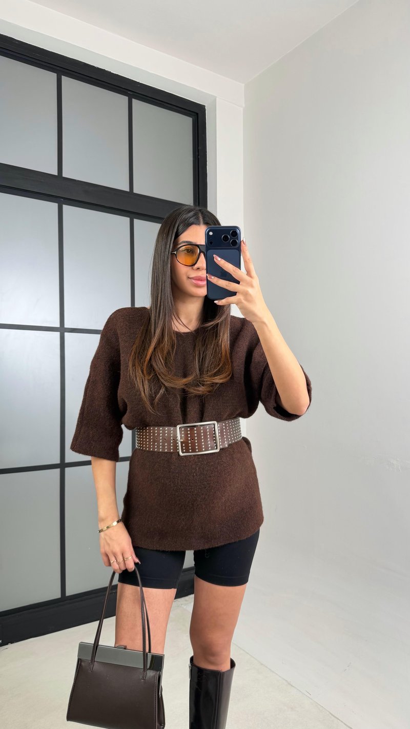 Kahve Arkası Dantel Detaylı Kazak GAUS-01091