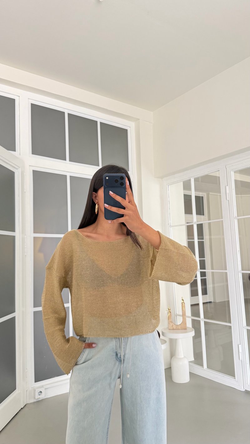 Altın Simli Parlak Crop Bluz GAUS-01764 GAUS-01744