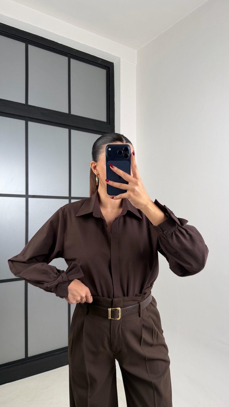 Acı Kahve Kol Kurdele Detaylı Gömlek GAUS-00680