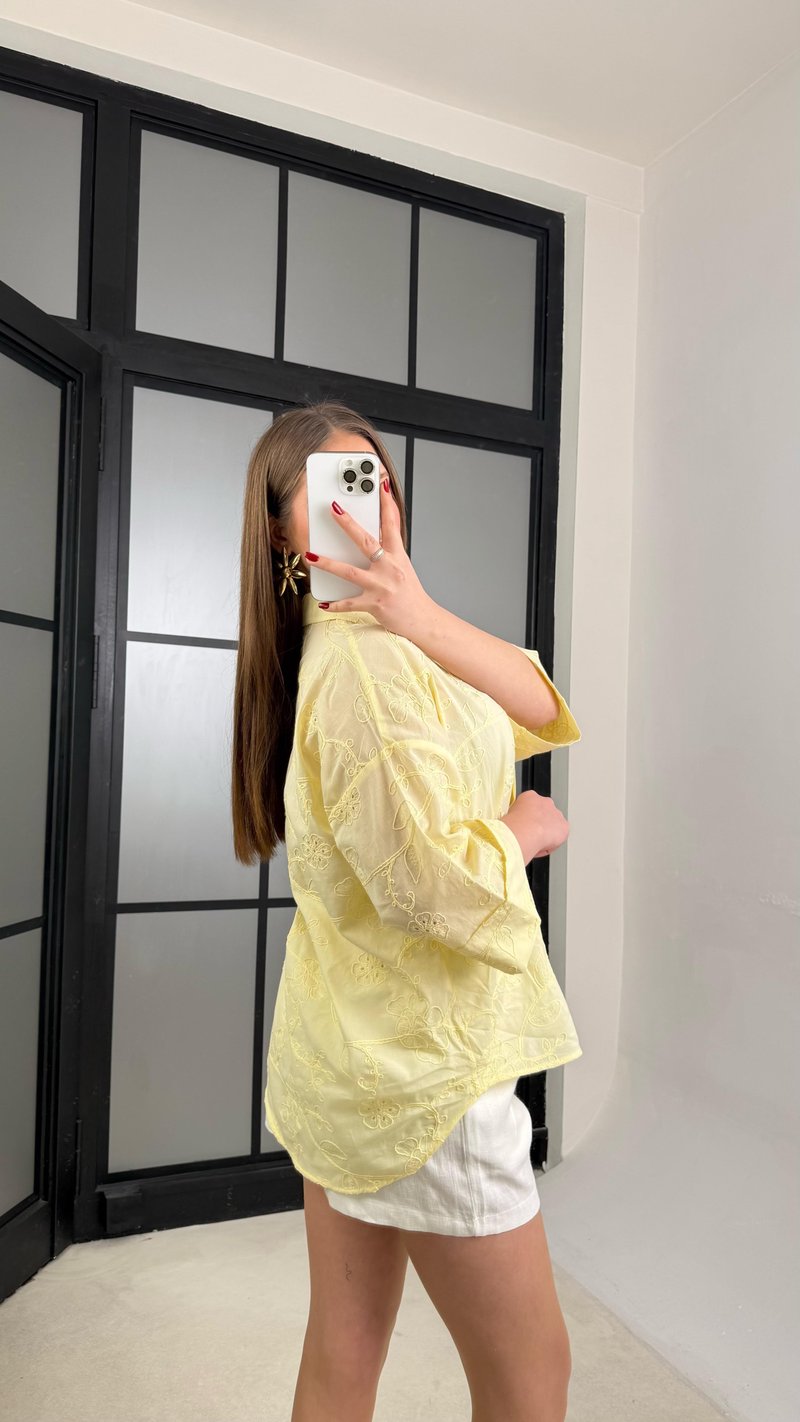 Sarı Çiçek Nakışlı Pinterest Gömlek GAUS-01268