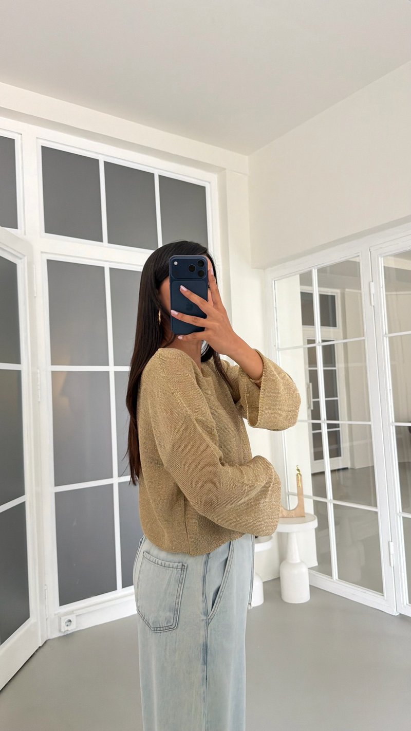 Altın Simli Parlak Crop Bluz GAUS-01764 GAUS-01744