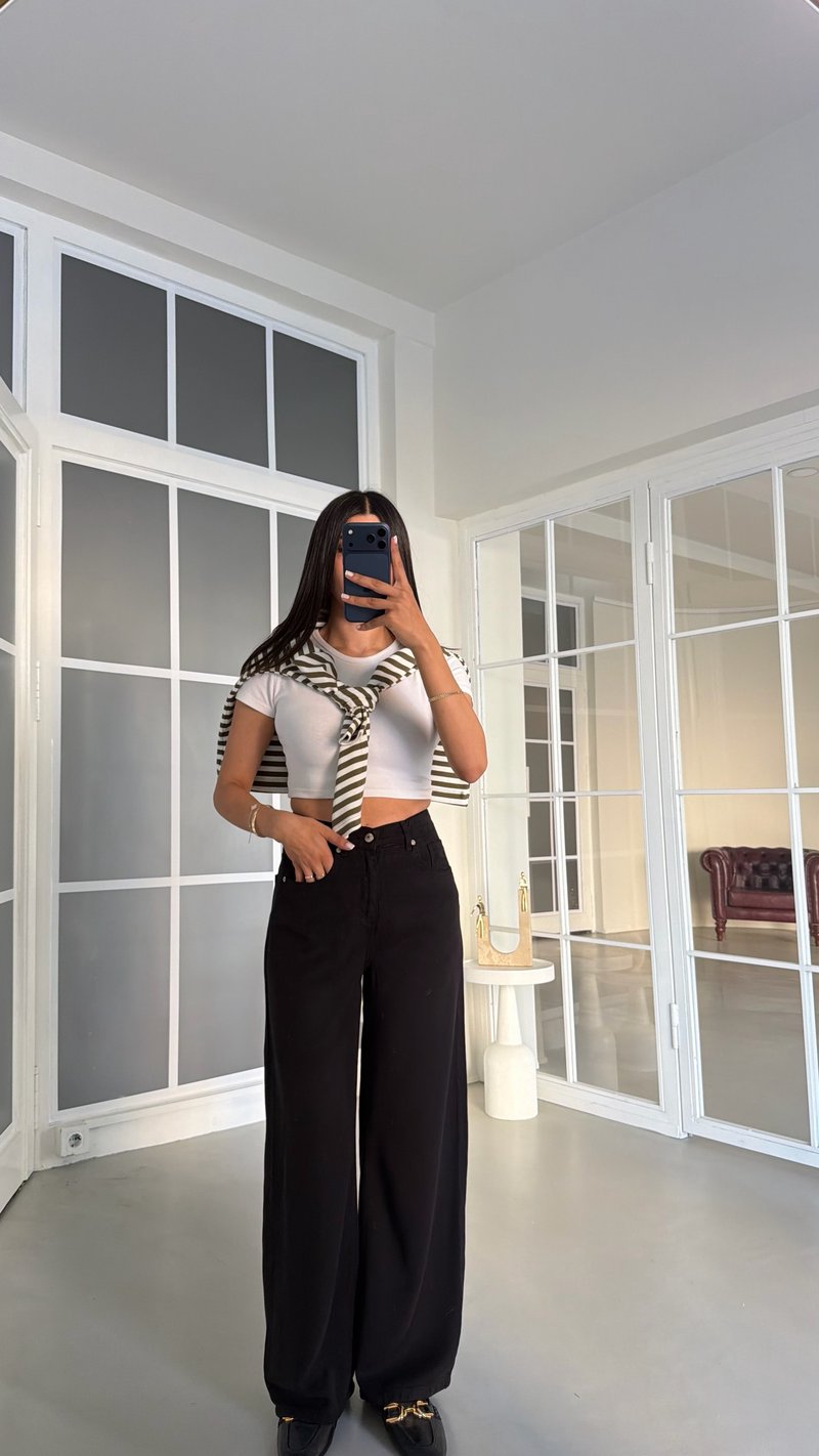 Siyah Beli Lastikli Geniş Paça Jean GAUS-01876 GAUS-02035