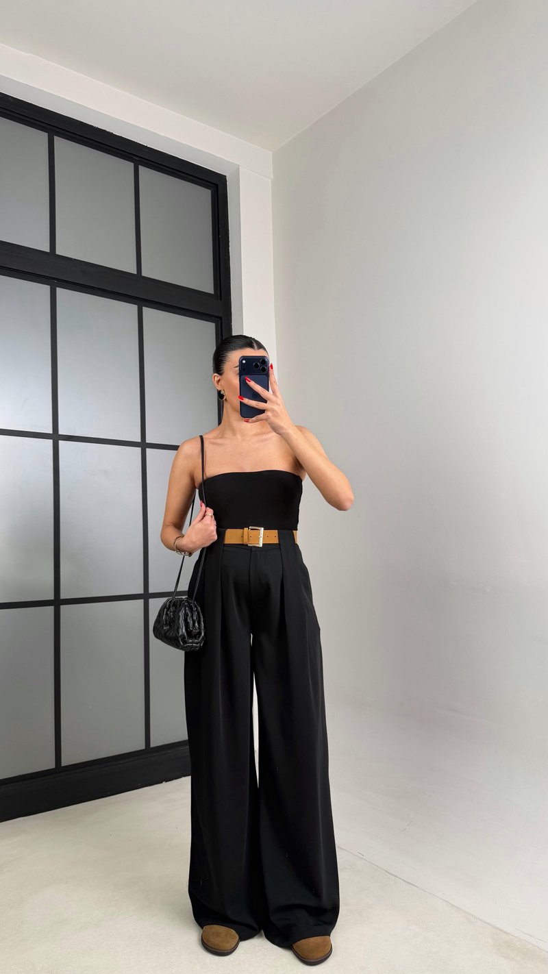 Siyah Kemerli Tasarım Premium Pantolon GAUS-00993