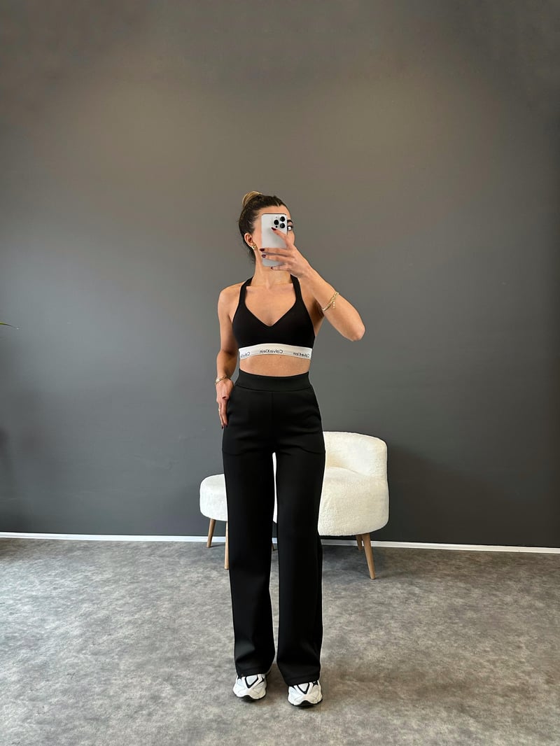 Sofy Siyah Model Scuba Palazzo Pantolon 