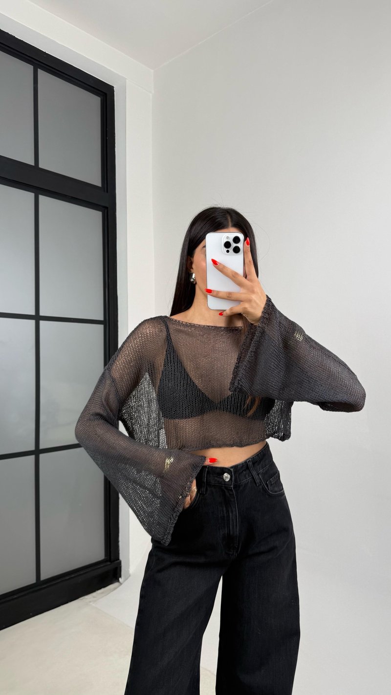 Füme Kolu Volanlı Merserize Bluz GAUS-0061