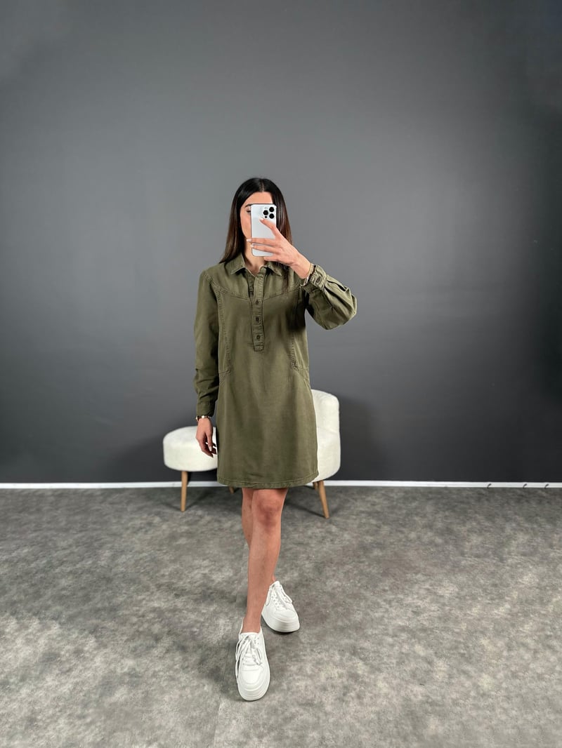 ORJ Haki Denim Elbise 