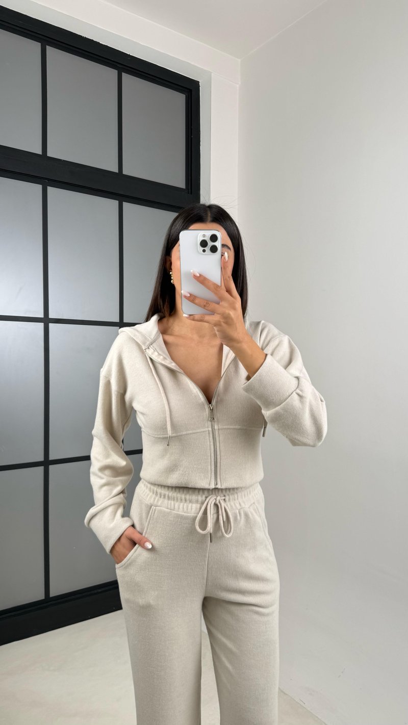 Taş Hırka Beli Lastikli Pantolon İkili Selanik Kumaş Takım GAUS-00523