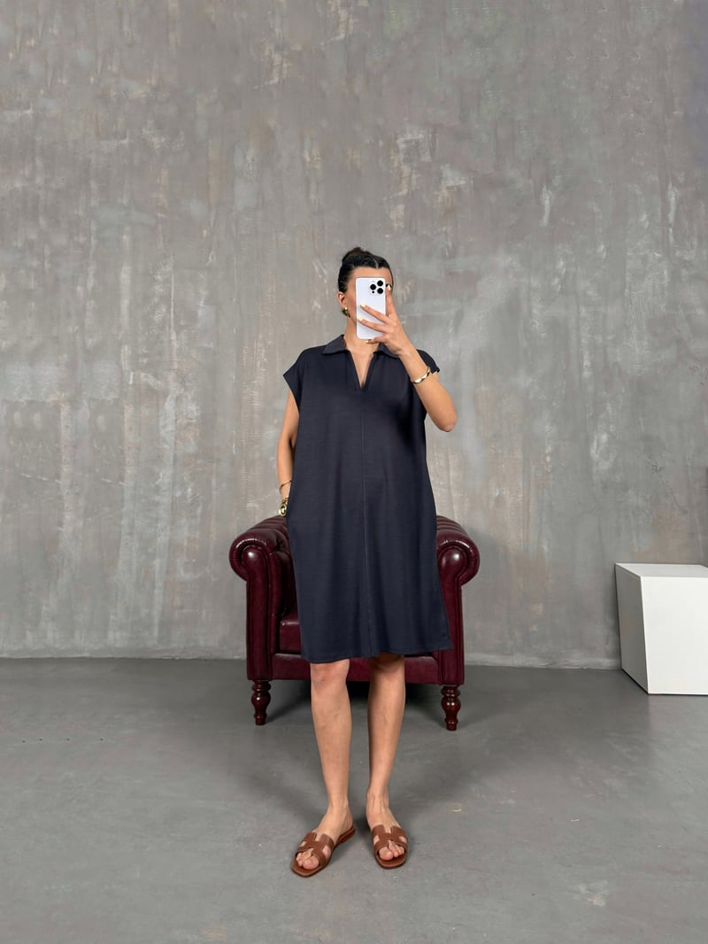 Smoked V Polo Collar Modal Dress Gaus00117