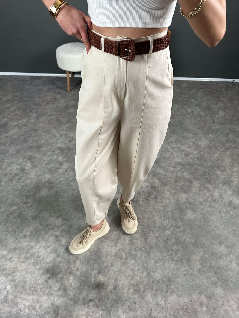 DC Taş Keten Kemerli Şalvar Pantolon 