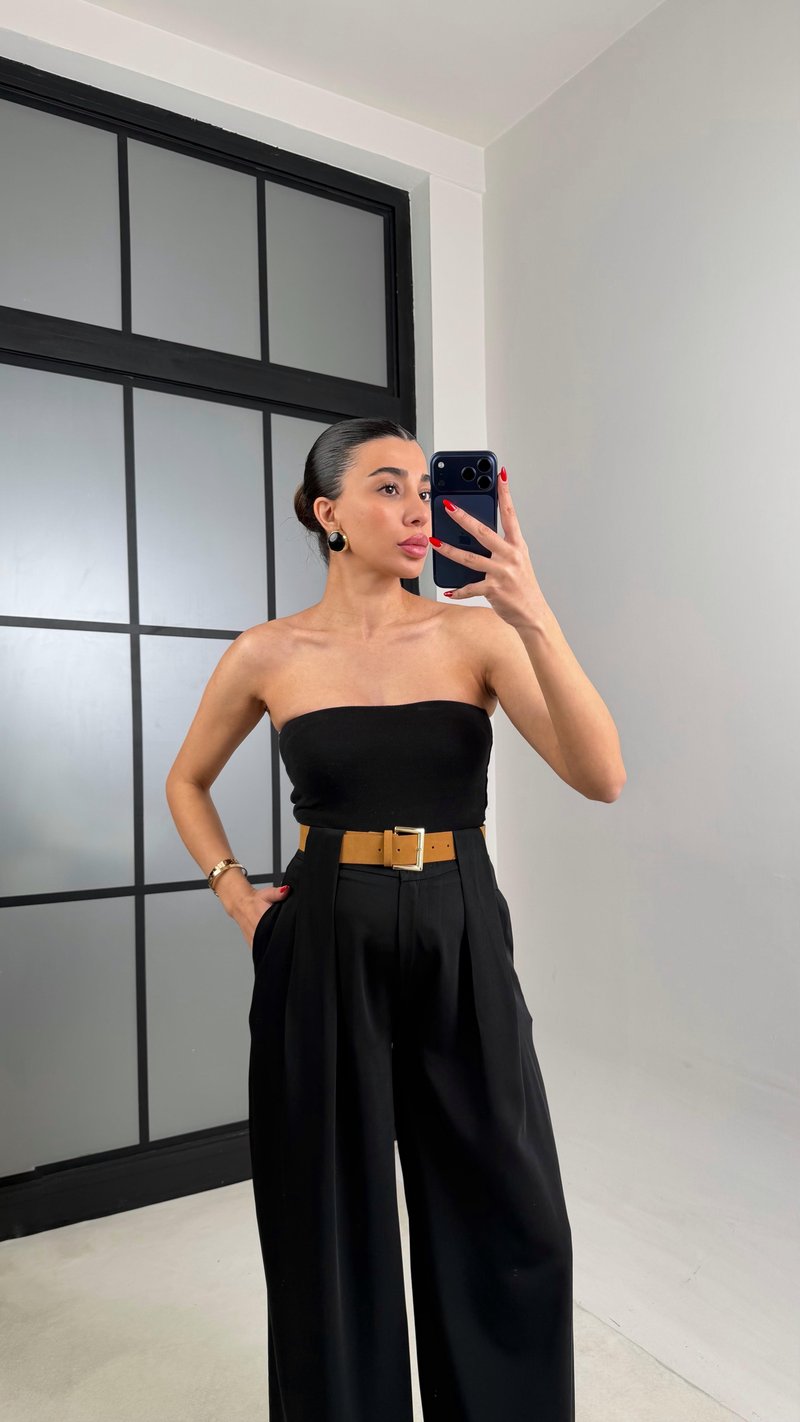 Siyah Kemerli Tasarım Premium Pantolon GAUS-00993
