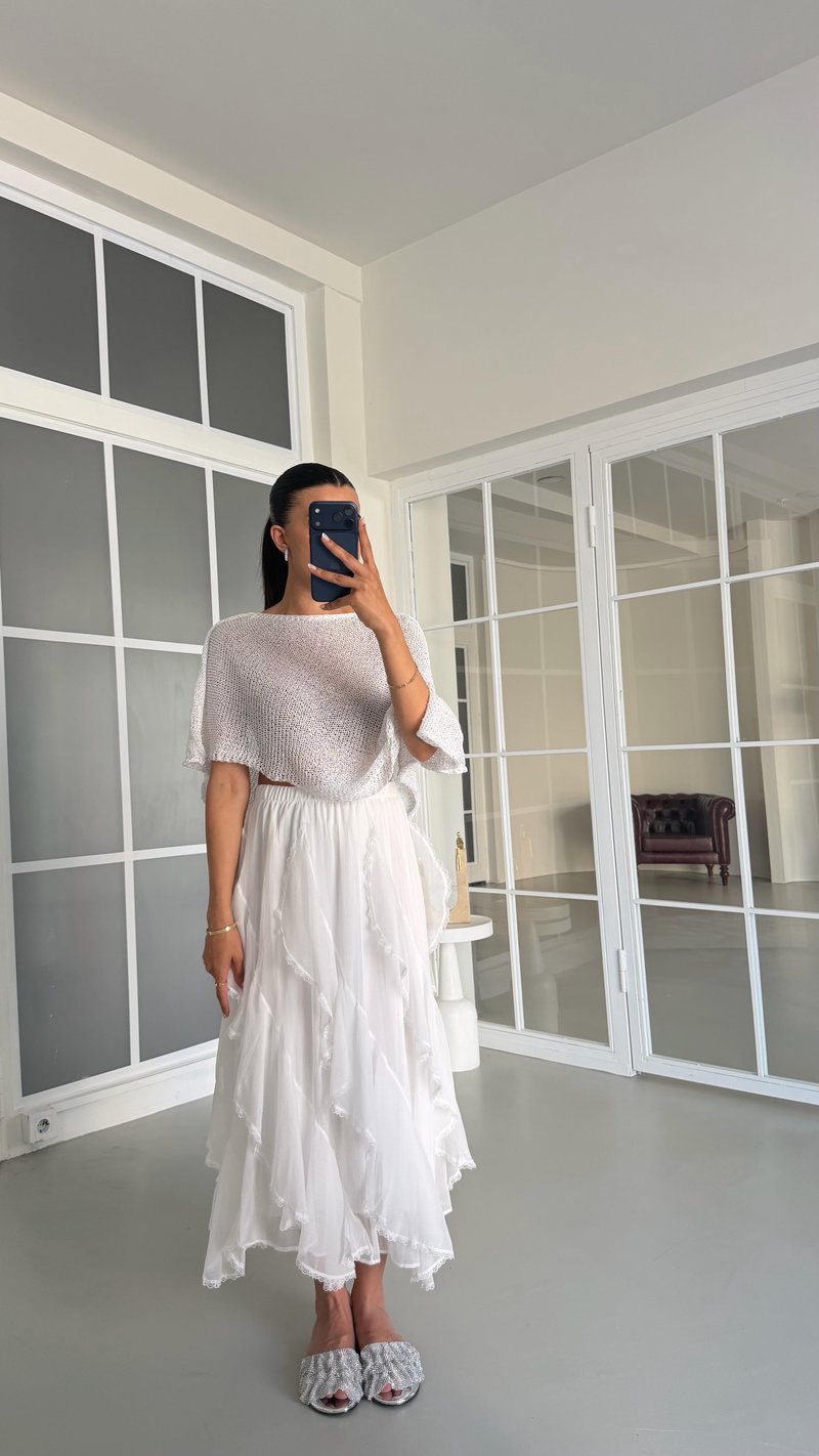 Beyaz Volanlı Astarlı Beli Lastikli Pinterest Etek GAUS-01483