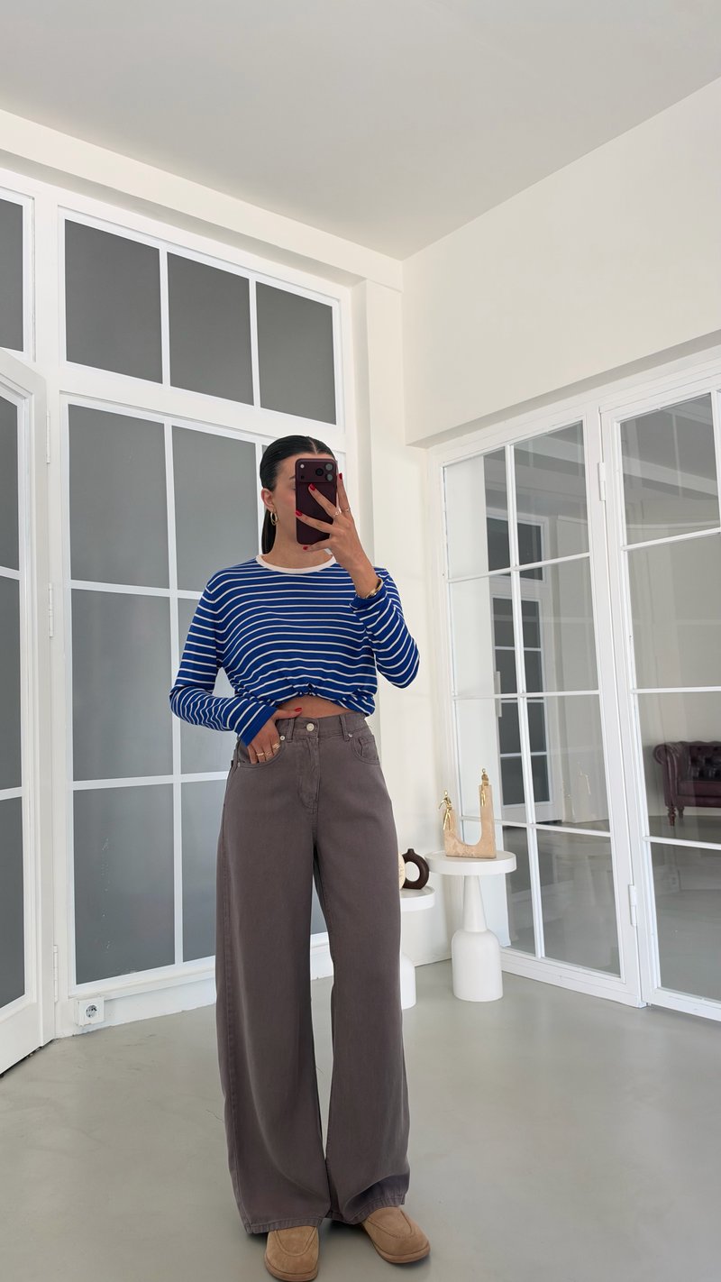 Gri Beli Lastikli Geniş Paça Jean GAUS-01876 GAUS-02035