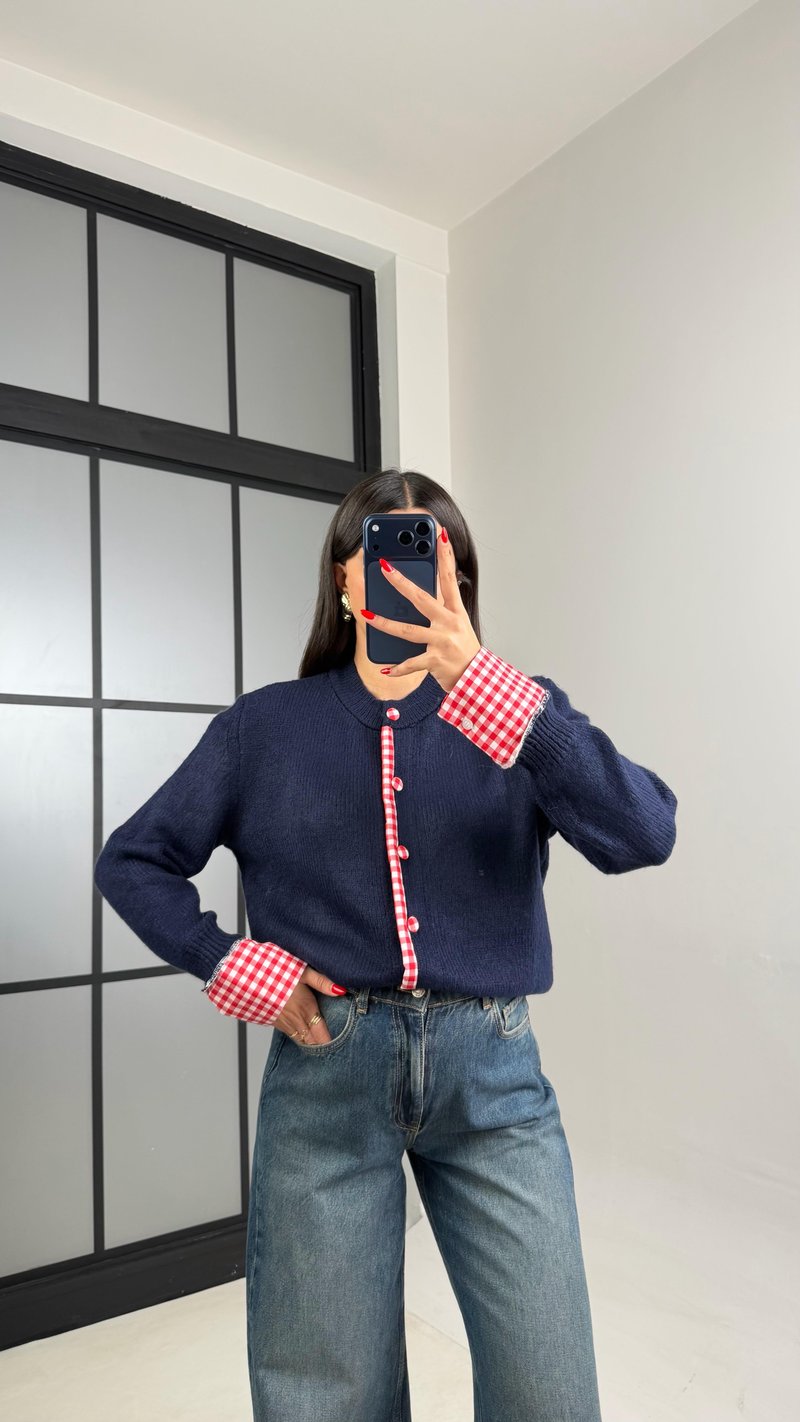 Lacivert Pötikare Detaylı Triko Hırka GAUS-001038