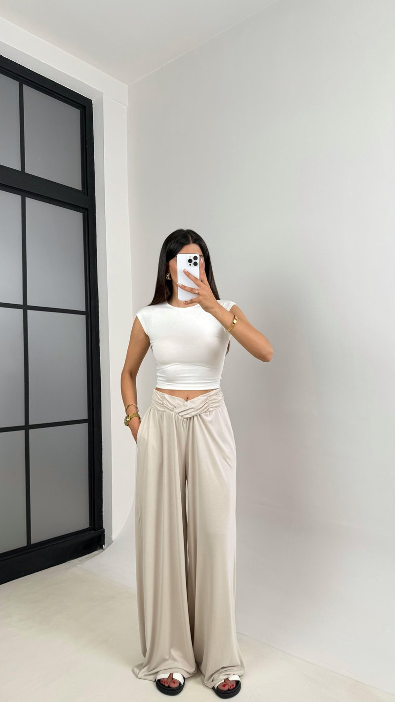 Taş Beli Çapraz Lastikli Bol Paça Oys Muadil Pantolon Gaus00606