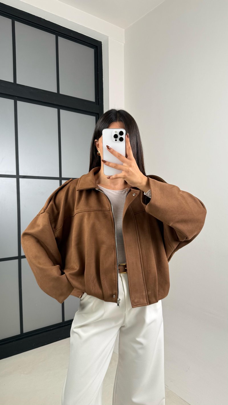 Kahve Süet Premium Bomber Ceket GAUS-0088