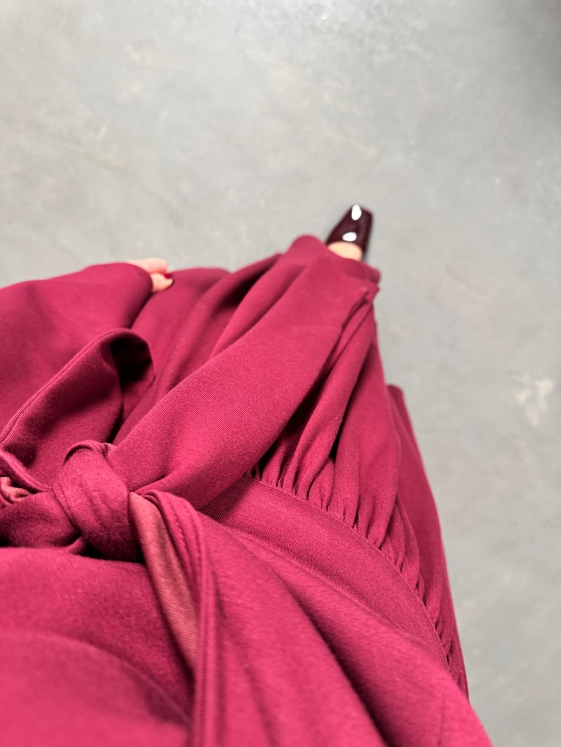 Vera Bordo Bağlamalı Bluz Etek Modal Takım