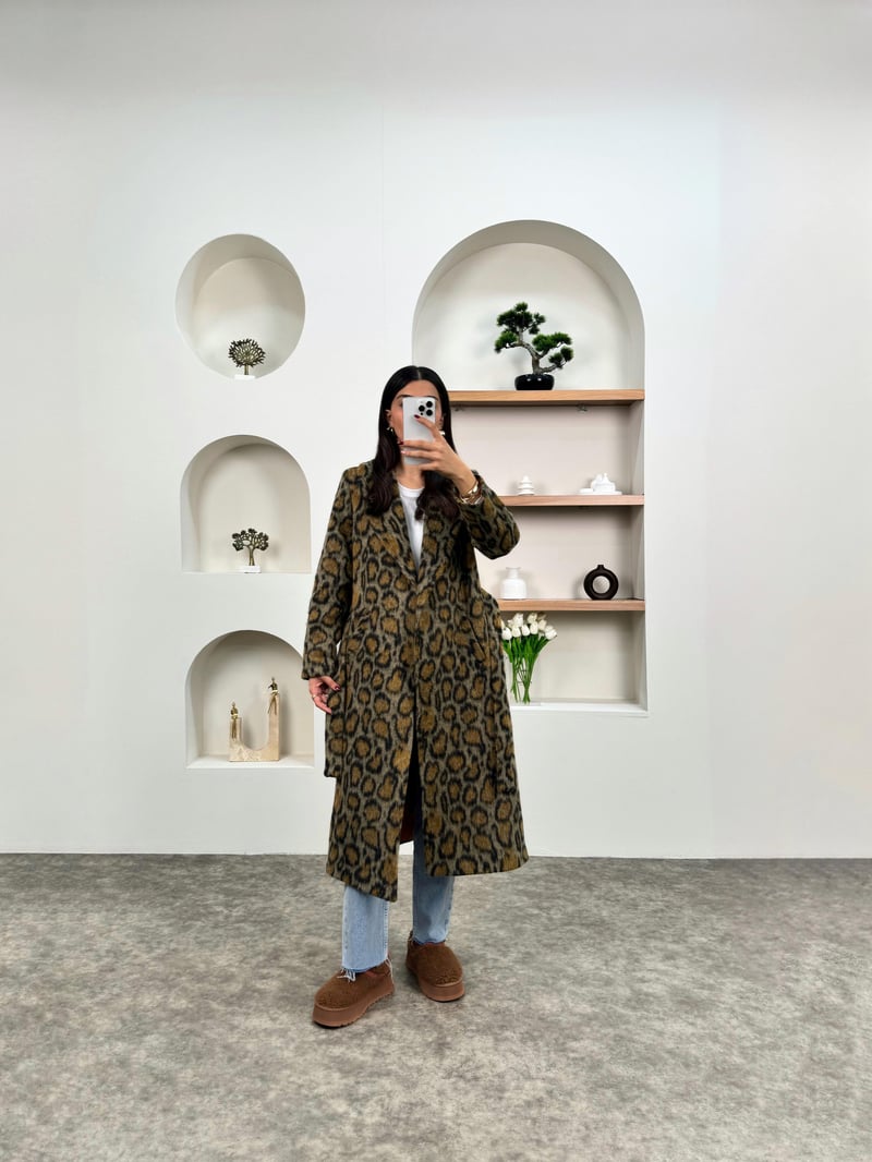 Orse Leopar Desenli Kırçıllı Astarlı Kaban