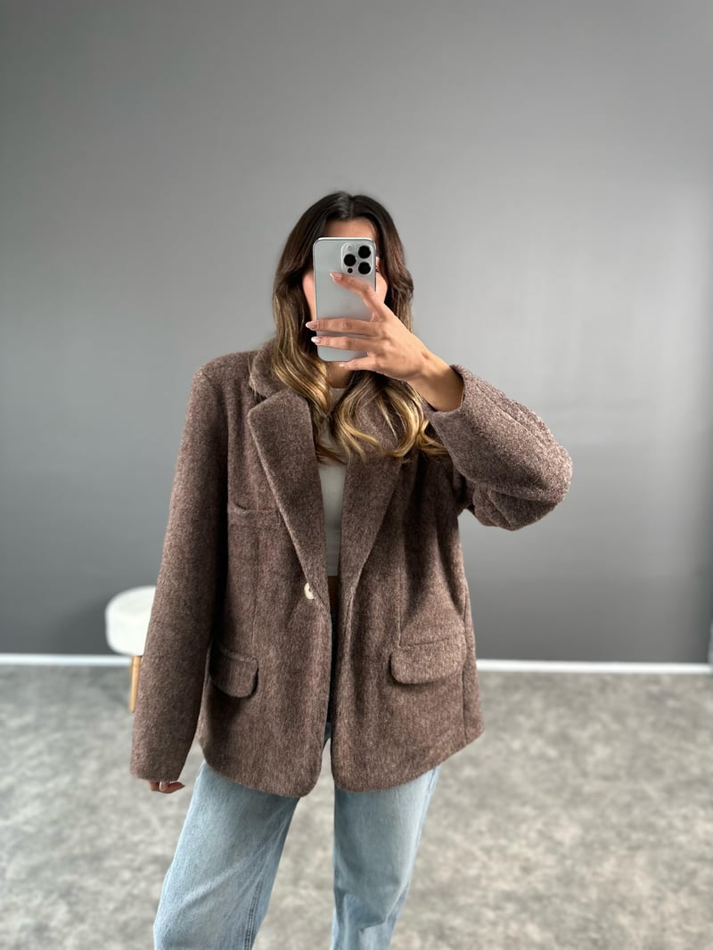 Kahve Premium Yumoş Kaşe Ceket 