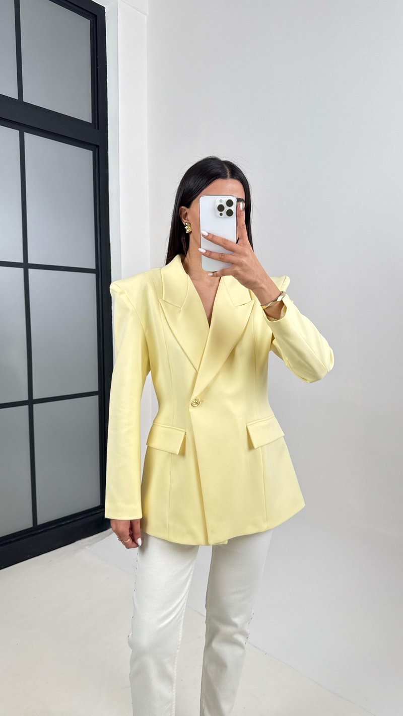 Sarı Astarlı Vatkalı Cep Detaylı Blazer Ceket Gaus00378