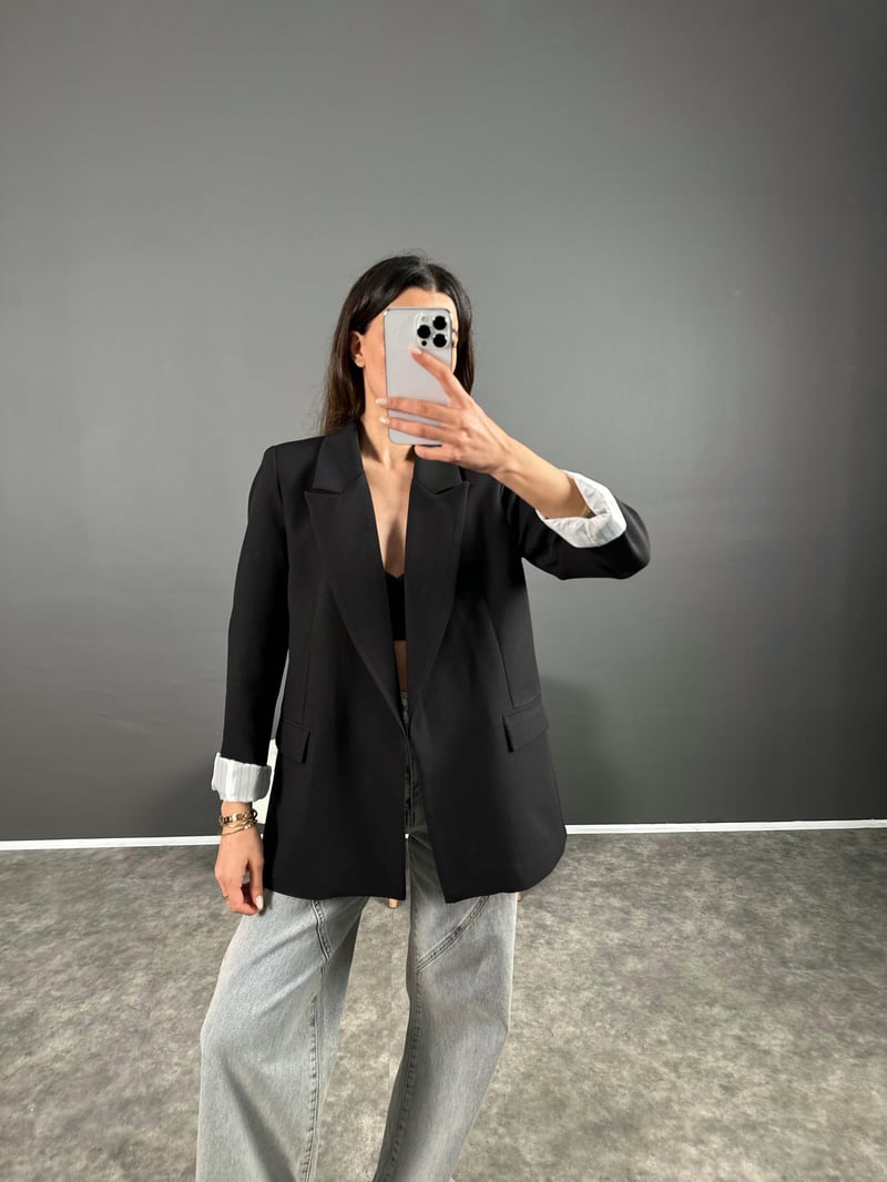 Siyah Premium Kalite Astarlı Double Kumaş Blazer Ceket 