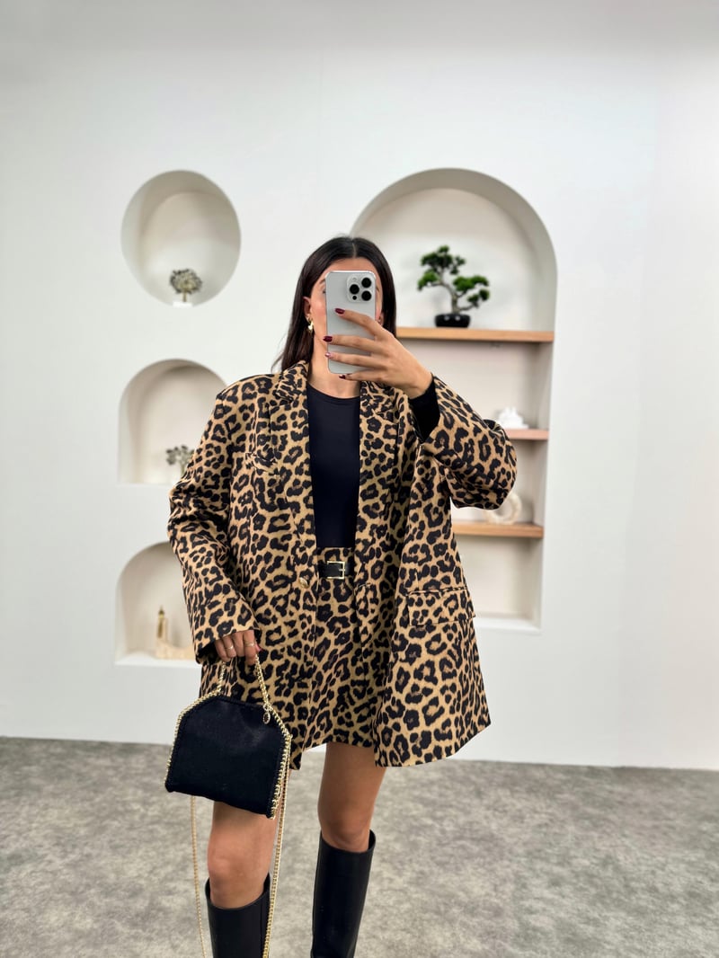 PRY Leopar Desenli Blazer Astarlı Ceket