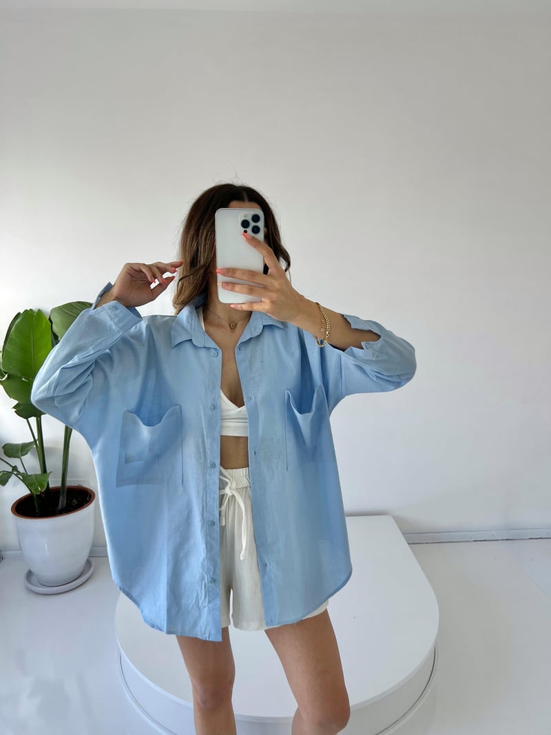 Caliope Bebek Mavisi Keten Oversize Gömlek