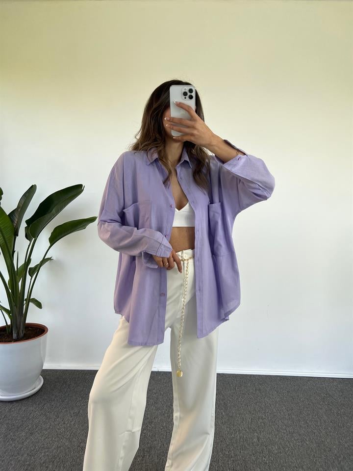 Caliope Lila Keten Oversize Gömlek